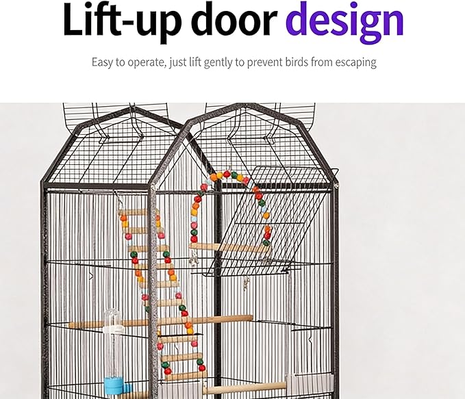 White Bird Cage with Stand Rolling Wheels 18x18x54 Inch for Medium Small Birds, Open Top Metal Cockatiel Parrot Cage with Removable Tray Storage Shelf for Parakeets Lovebirds Finches