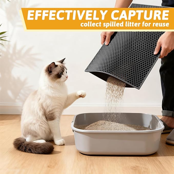 Pieviev 2 Packs Cat Litter Mat Double Layer Waterproof Urine Proof Trapping Mat (24"X15", Black)