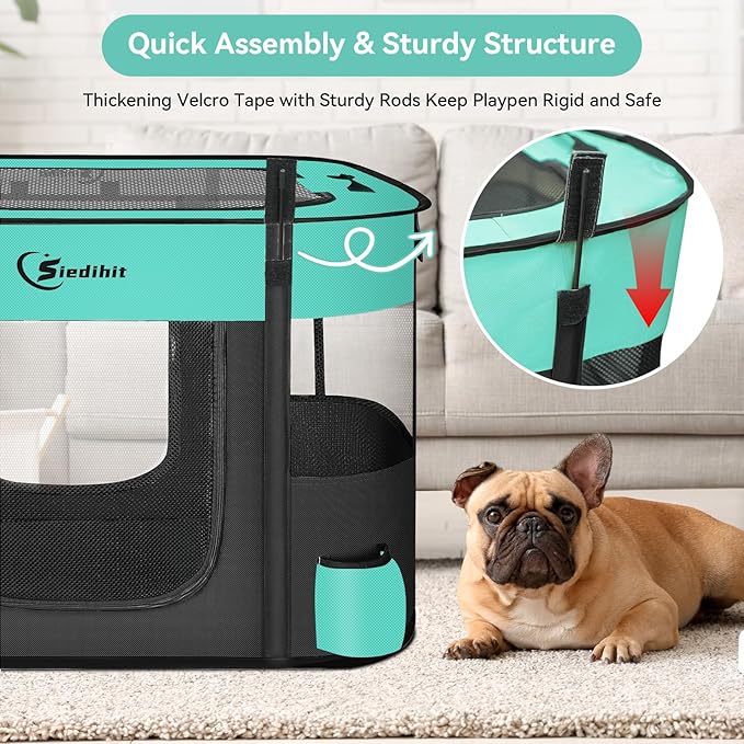 Dog Playpen,Cat Pet Puppy Pen,Portable Playpens for Dogs Indoor Outdoor Travel Camping Use,Foldable Dog Kennel Tent Crate for Rabbit Small Animals with Carrying Case (Green, Small)