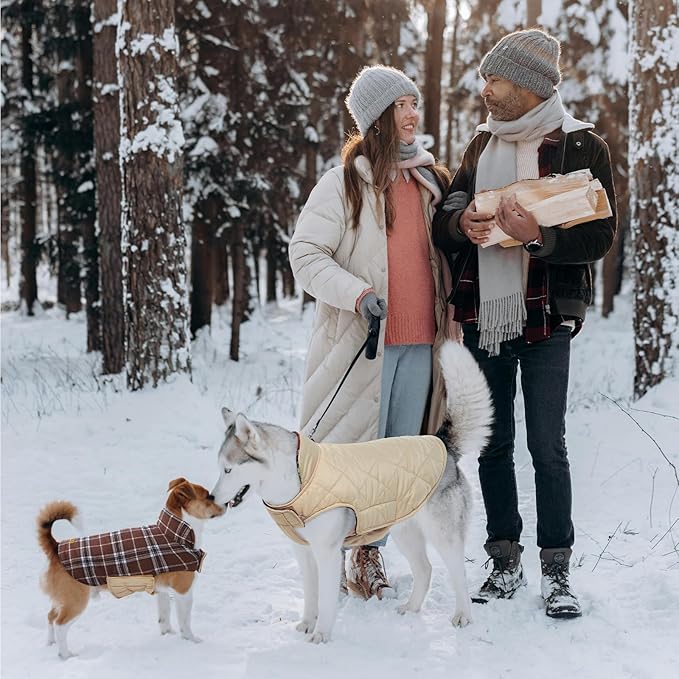Kuoser Warm Dog Coat, Waterproof Dog Jacket for Extra Large Dogs, Adjustable Durable XXL Doggie Winter Coat Reversible Puppy Cold Weather Apparel from Small to Large Breed, Brown XXL