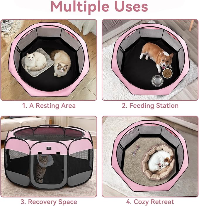 Portable Indoor Dog Playpen for Small Dogs & Puppies by A 4 Pet – 29.92" Pop-Up Soft Puppy Playpens with Bowl, Waterproof Floor, Calm Safe Space for Home, Travel & Daily Use