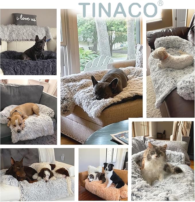 Tinaco Calming Dogs/Cats Bed Mats, Dog Pad Washable Removable Couch Cover, Plush Long Fur Mat for Pets, Waterproof Lining, Perfect for Small, Medium and Large Dogs and Cats (Gradient Gray, 36"x31")