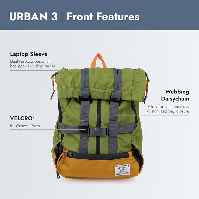 K9 Sport Sack Urban 3 - Medium, Leafy - Ideal for Dogs with 17-19” Back Length - Dual-Use, Backpack-Style Carrier + Everyday Pack