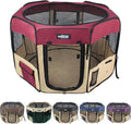 EliteField 2-Door Soft Pet Playpen (2 Year Warranty), Exercise Pen, Multiple Sizes and Colors Available for Dogs, Cats and Other Pets (52" x 52" x 32"H, Maroon+Beige)