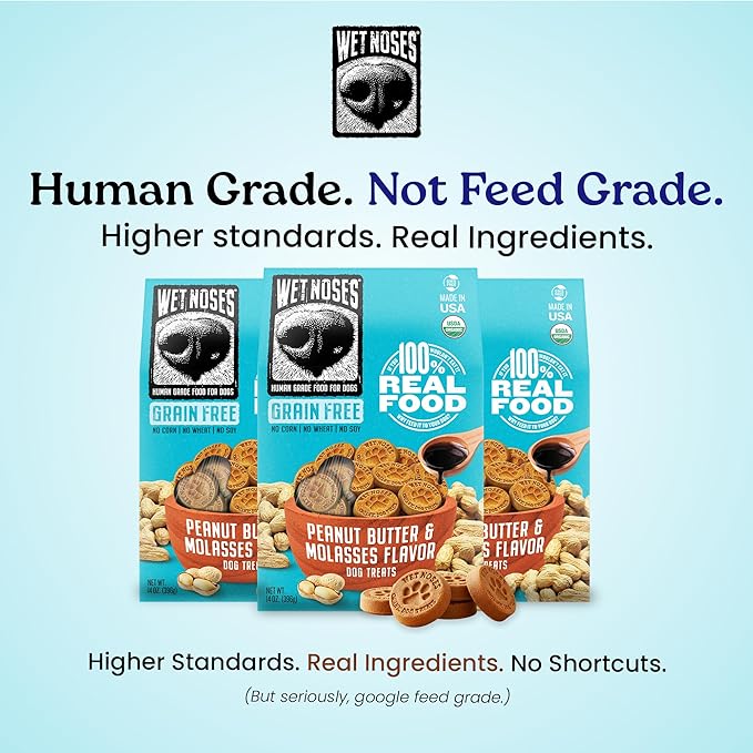 Wet Noses Organic Crunchy Dog Treats – All-Natural, Human-Grade, Non-GMO, Healthy Training & Delicious Snacks for Dogs, for All Dog Sizes & Breeds – Grain Free Peanut Butter & Molasses, 14oz (2 Pack)