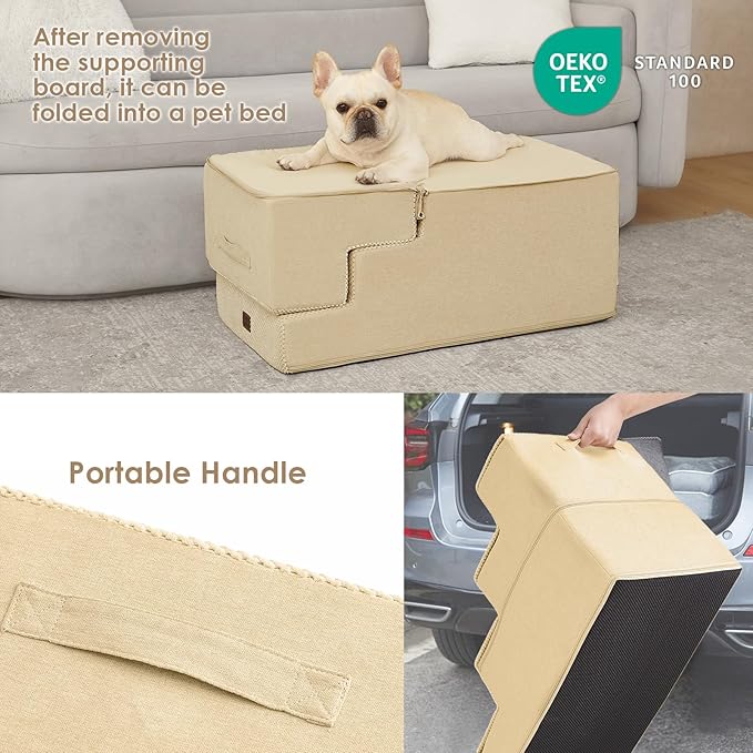 EHEYCIGA Dog Stairs for High Bed 22.5" H, 5-Step Dog Steps for Bed, Pet Steps for Small Dogs and Cats, Non-Slip Balanced Pet Ramp Indoor, Graige