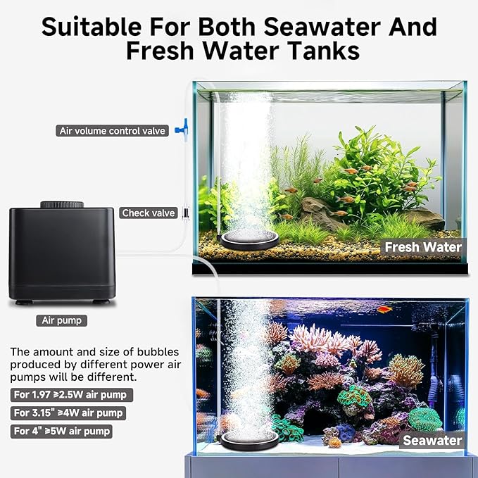 hygger Air Stone for Aquarium: Quiet High Dissolved Oxygen Diffuser Kit for Freshwater or Saltwater Fish Tank and Hydroponic Air Pump-Disc 2 x 2 Inch Air Bubble Stone
