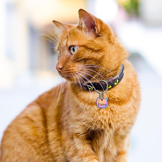 Anavia Small Size Dog Cat ID Tags, Small/XS Personalized Color Plated Stainless Steel Puppy Kitten Name Tags, Customized Engraved Nameplate Pet Collar Tag (Rose Gold, Cat Head)