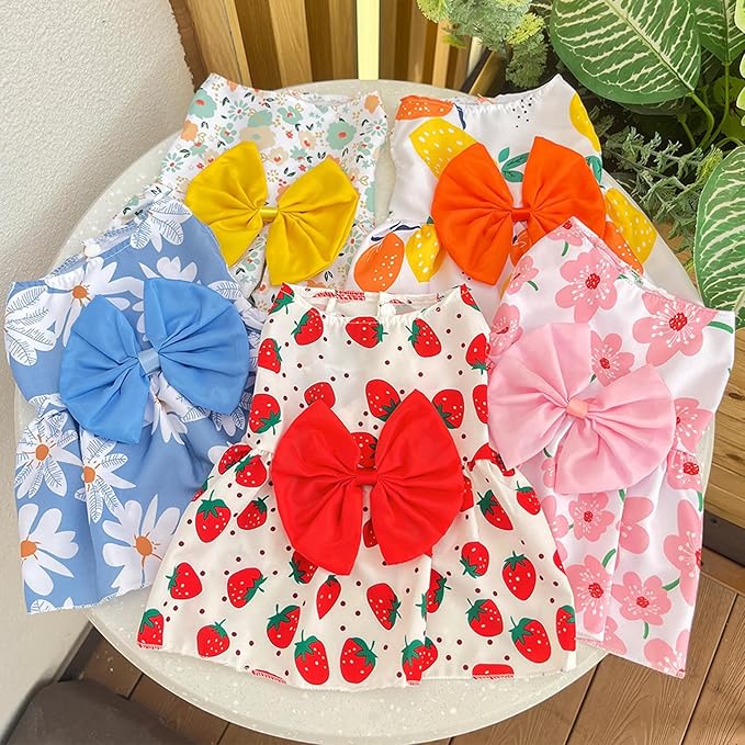 TAPBULL Dog Dresses, Fashionable Pet Dog Clothes, Cute Cat Birthday Dress Outfit (Orange/Red/Yellow/Blue/Pink 5-Pack), Small