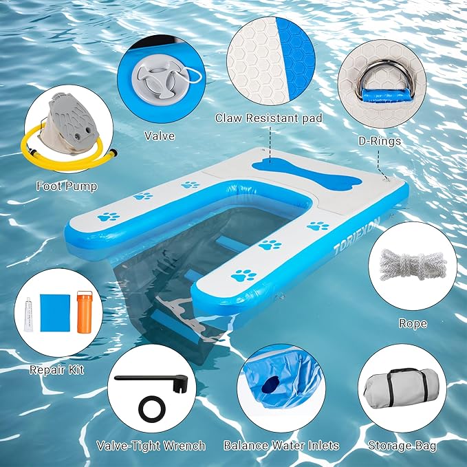 Inflatable Dog Boat Ramp 48"x32", Upgraded Pool Ramp for Dogs, Supports Up to 180 lbs, Stable & Durable Non-Slip Surface, Ideal for Pools, Lakes & Beaches