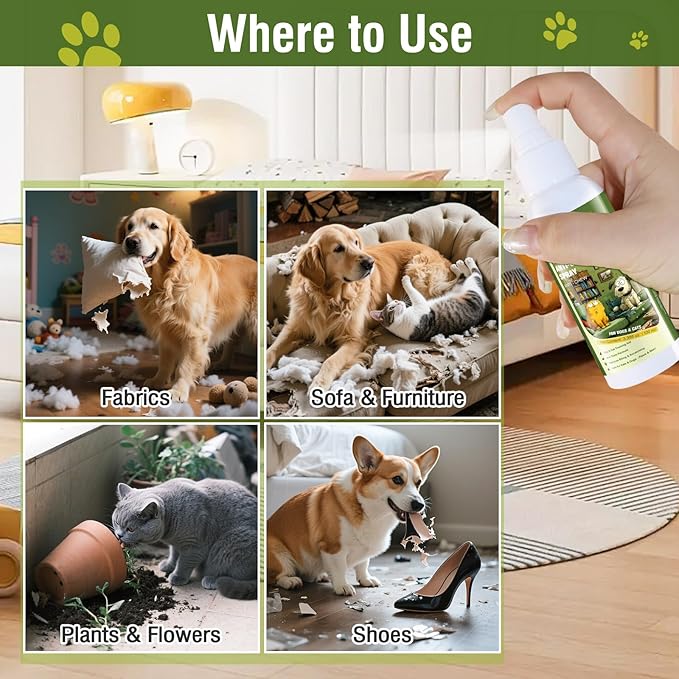 2PCS Anti-Chew Bitter Dog Spray, Stop Chewing and Licking, No Chew Spray for Dogs & Cats, Protect Furniture Shoes Belongings, Natural Pet Safe Formula, No Stain 3.38 fl oz (100 ml)