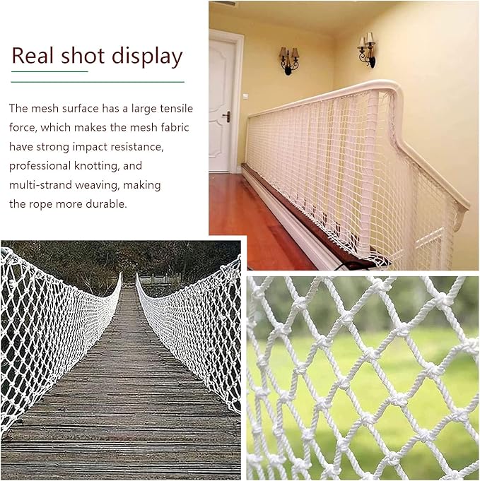 SCITOY Rope Net for Playground Safety Net in White Nylon Child pet Cat Safety Anti-Fall Net for Stair Railings Balcony Patio Protection 10cm mesh,2x8m(7x26ft)