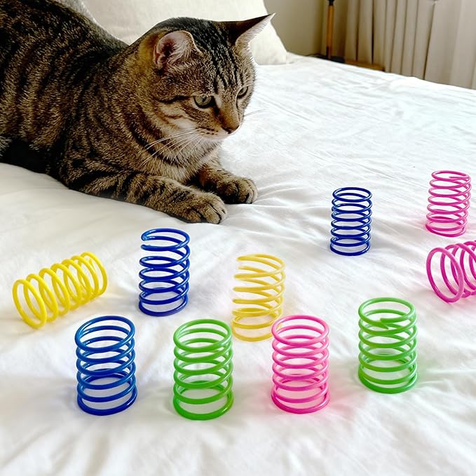 AGYM Cat Toys for Indoor Cats, 30 Pack Interactive Cat Spring Toys, Durable Colorful Plastic Spiral Springs for Kitten Hunt, Swat and Bite, Bulk Cat Toys