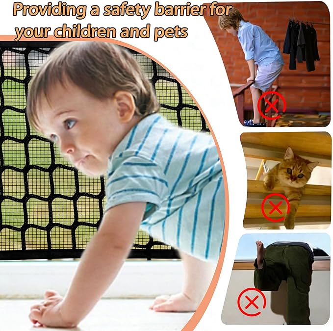 Safety Rope Net for Kids, Nylon Knotless Fence Net for Stairway Balcony Guard, Outdoor Terrace Decoration Pet Anti-Fall Rope Netting(Size:4M×6M(13.1FT×19.7FT),Color:Black)