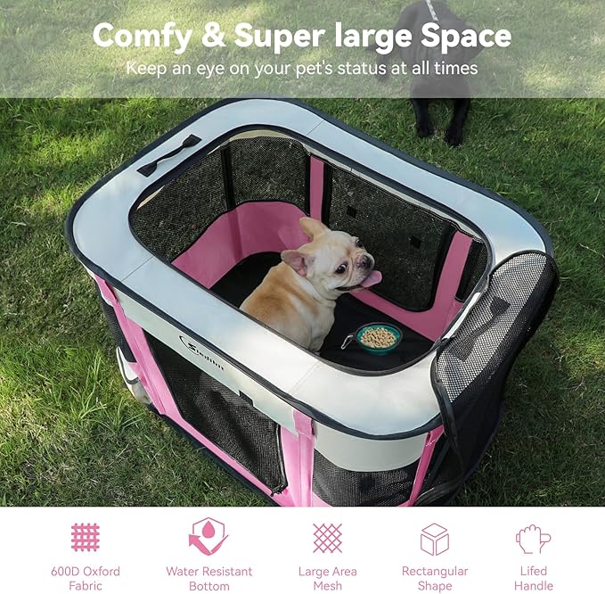 Dog Playpen,Cat Pet Puppy Pen,Portable Playpens for Dogs Indoor Outdoor Travel Camping Use,Foldable Dog Kennel Tent Crate for Rabbit Small Animals with Carrying Case (Pink, Small)