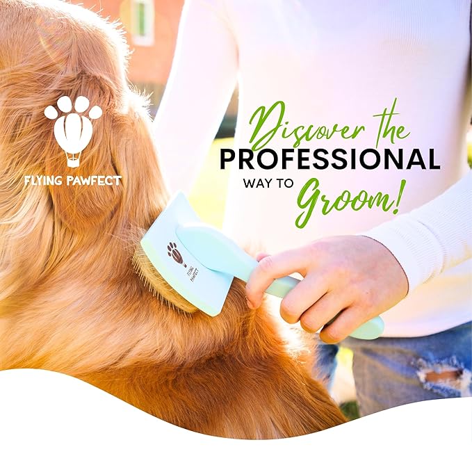 Pet Slicker Brush With Soft Massage Grooming Stainless Steel Pins - For Dematting, Shedding Fur, and Undercoat - Ideal Gift for Professional Pet Groomers - Long Slicker Brush (Coral, Flat Medium)