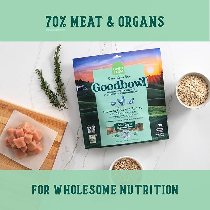 Open Farm Goodbowl Dog Food Topper, Freeze Dried Raw, Harvest Chicken & Wholesome Non-GMO Grains Recipe, 8oz Bag