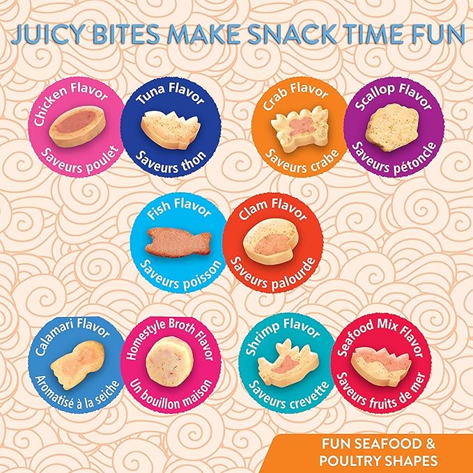 INABA Juicy Bites Grain-Free, Soft, Moist, Chewy Cat Treats with Vitamin E and Green Tea Extract, 0.4 Ounces per Pouch, 3 Pouches Total, Fish and Clam Flavor