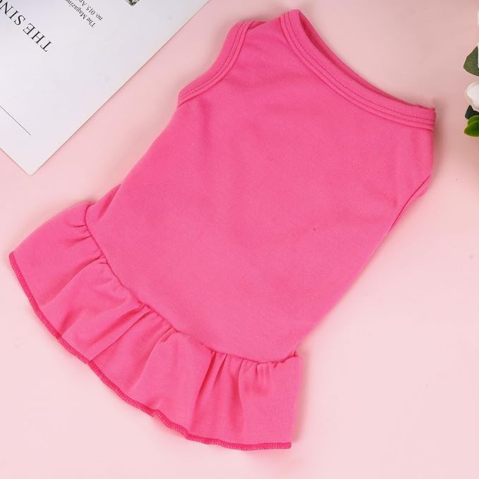 Dog Dresses Cat Skirt Solid Color Dog Clothes Summer Sleeveless Puppy Girl Clothes for Small Pet Dogs Cats (Rose Pink, Small)