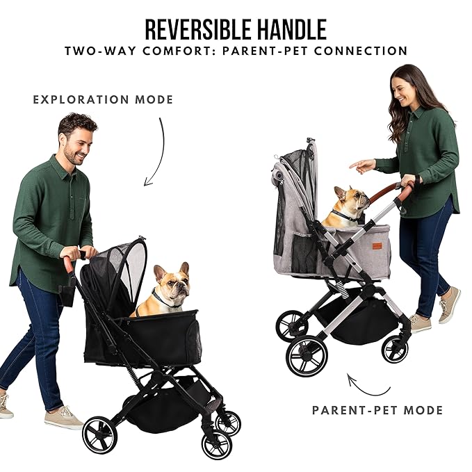 Pet Stroller for Small Medium Dogs Cats Up to 45 lbs, Travel Lite Collapsible, All Terrain 4 Wheels for Jogging, Running, Black