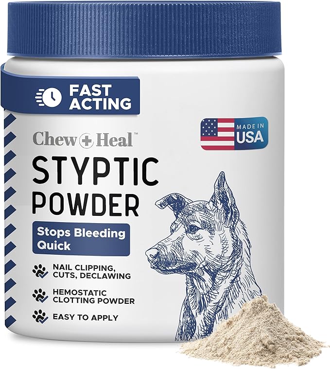 Chew + Heal Labs Styptic Powder for Dogs - .5 oz Quick Stop Bleeding for Dogs Nails & Animal Cuts - Blood Stop Clotting Powder & Wound Care
