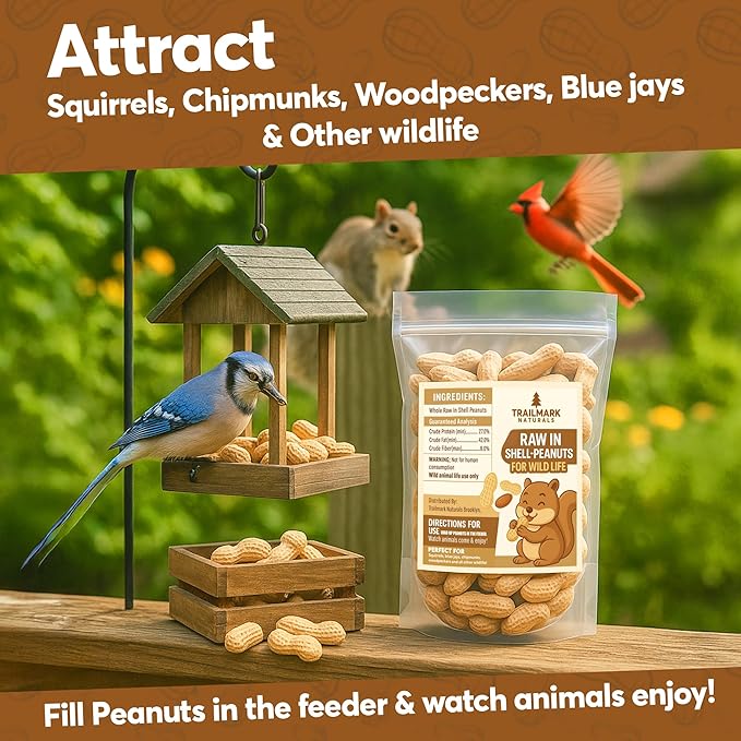 5 LB - Raw Peanuts For Squirrels, Raw In Shell Peanuts For Birds and Wildlife- Squirrel Food, Wild Bird Seed - Grown in The USA