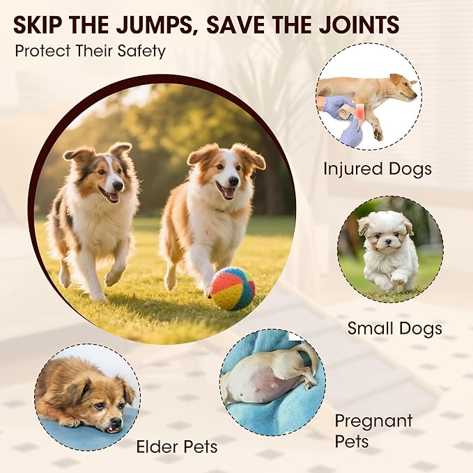 Dog Ramp for Bed, 43.3" Long Wooden Pet Ramp for Small & Large Dogs, 4 Adjustable Heights 12.6" to 24" with Anti-Slip Carpet & Carrying Handle Holds, Portable Dog ramps for Car, Bed, Couch, Outdoo