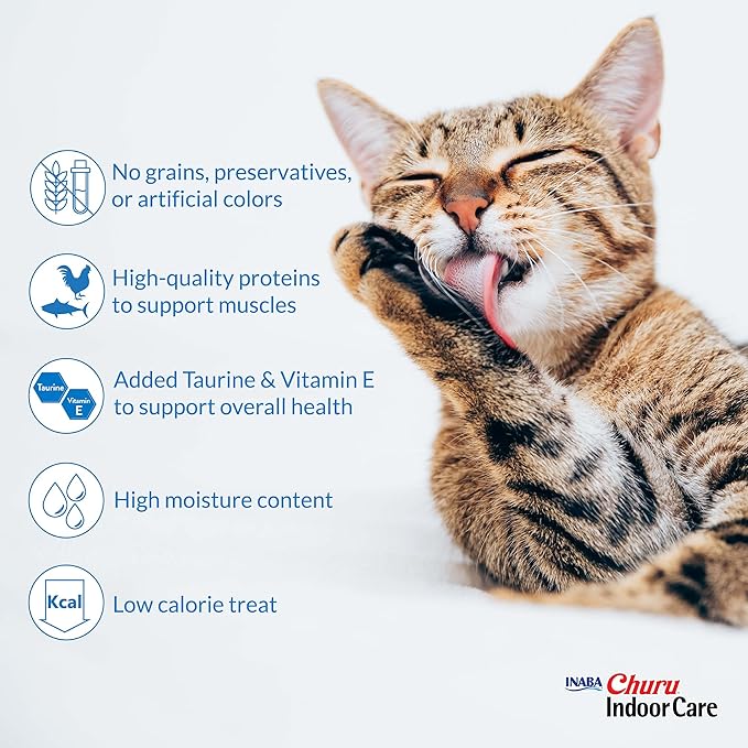 INABA Churu Hairball Control,Functional,Creamy Lickable Purée Cat Treat with Taurine & Vitamin E,0.5 Ounces Each,Tubes (4 per Package),Tuna Recipe - Packaging May Vary*,(Pack of 48)