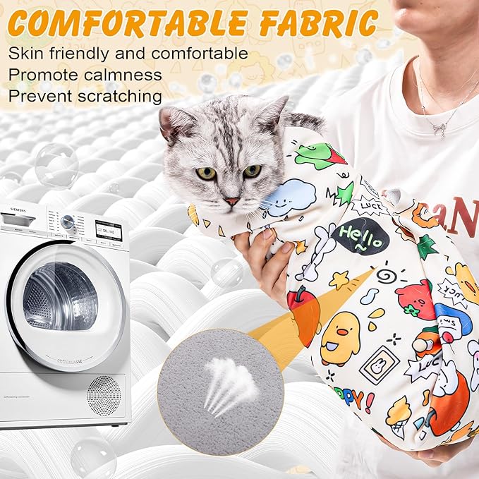 27.6In Self-Adhesive Cat Grooming Wrap, Anti-Escape Cat Restraint for Nail Clipping, Cat Swaddle Wrapping Cloth for Pet Cleaning & Beauty, for Cats up to 15lbs, Cat Gifts