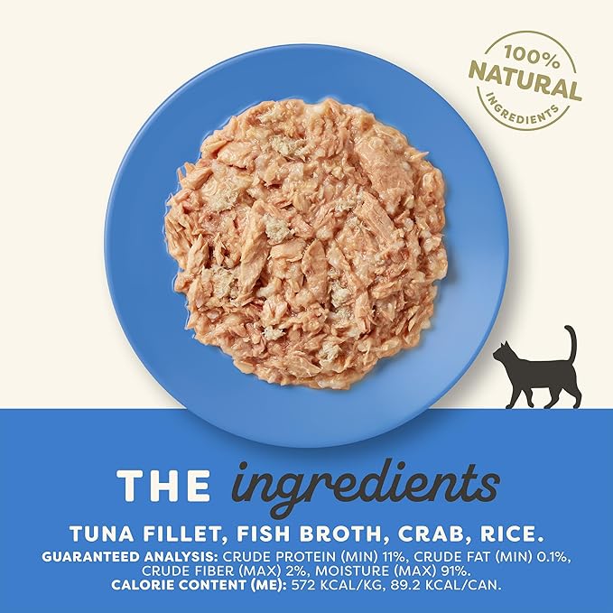 Applaws Natural Wet Canned Cat Food, Limited and Natural Ingredients, High Protein with No Artificial Additives, Tuna Fillet & Crab in Broth (24 x 5.5oz Cans)