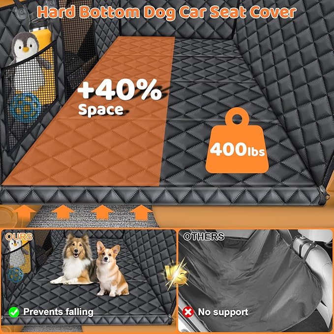 URPOWER Back Seat Extender for Dogs - Hard Bottom Dog Car Seat Cover with 1PC Leak-Proof Pee Pad, Dog Hammock for Car and SUV, Pet Rear Seat Protector Dogs Travel Bed