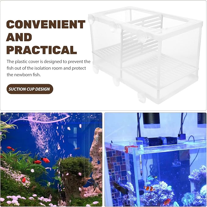 2Pcs Fish Tank Breeding Box with Divider and Suction Cups, Plastic Aquarium Hatchery Isolation Net for Shrimp and Fish Breeding, Large Size Separation Mesh for Aquatic Pet