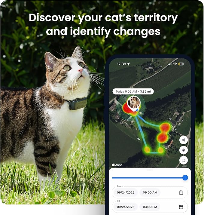 Tractive Smart Cat GPS Tracker with Free 6 Month Subscription | Real-Time Location & Wellness Monitoring for Cats 6.5 lbs+ | Territory & Location History | Up to 5-Day Battery (Brown)
