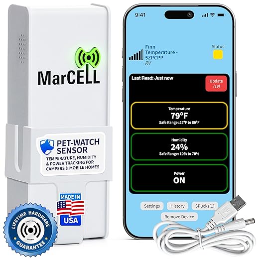 MarCELL Pet Watch Bundle (Verizon) – Cellular Temperature Monitor, Humidity & Power Monitor for RV Pet Safety, RV Pet Monitor and Alarm