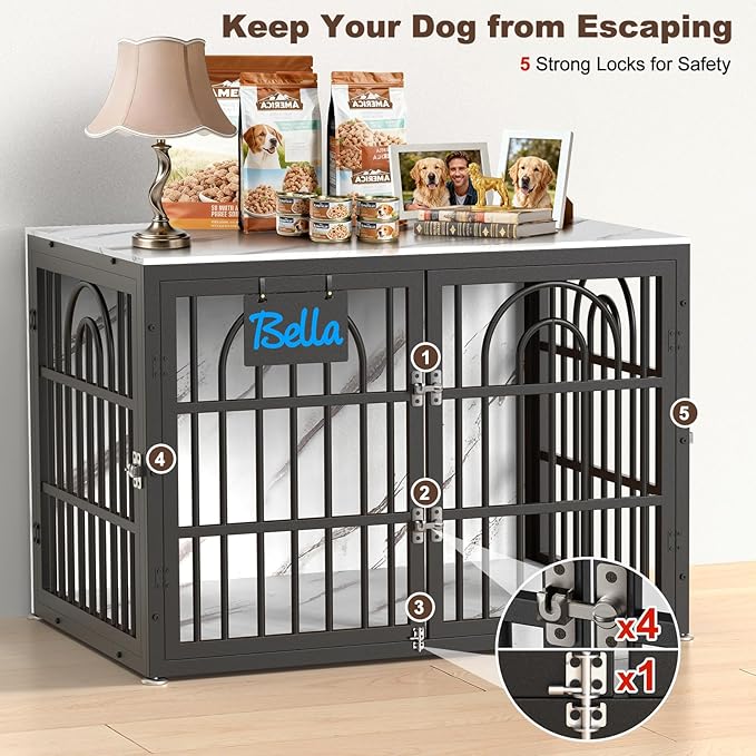 32" Dog Crate Furniture, Heavy Duty Dog Crates, Dog Kennel Furniture Indoor for Small Dog as TV Stand, Wooden Cage End Table for Indoor Decoration, Name Tag Escape-Proof Locks & Double Door