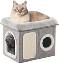 WINDRACING Cat Beds for Indoor Cats - Cat House for Pet and Foldable Cat Cave Bed with Scratch Pad, Cat Hideaway Condo for Kitten, 16.9x12.8x14.2 inches, Light Grey