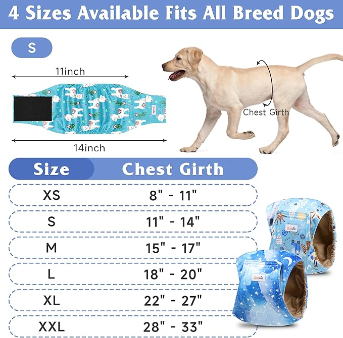 5 Pack Dog Diapers Male Reusable, Premium Belly Bands for Male Dogs, High Absorbing Dog Pee Wraps for Doggie in Incontinence or Excitable Urination and Training Galaxy L