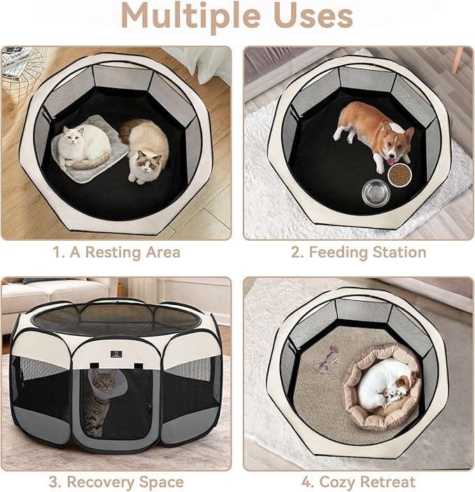 Portable Indoor Dog Playpen for Small Dogs & Puppies by A 4 Pet – 50.39" Pop-Up Soft Puppy Playpens with Bowl, Waterproof Floor, Calm Safe Space for Home, Travel & Daily Use