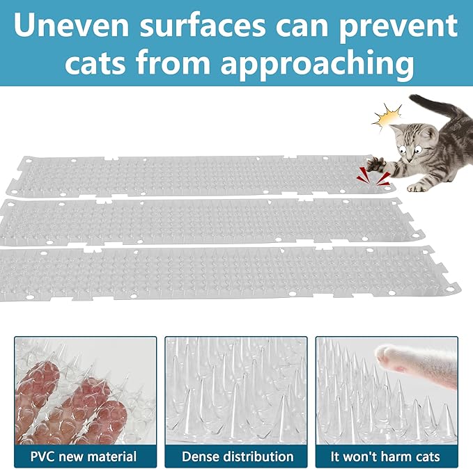 26 Pack Scat Mat for Cats - 3.3 x 16.7 Inch Cat Deterrent Mat to Keep Cats Out of Yard Permanently, Dog and Cat Spikes Mat with 0.5 Inch Sturdy Design Spike for Cat Pee Deterrent