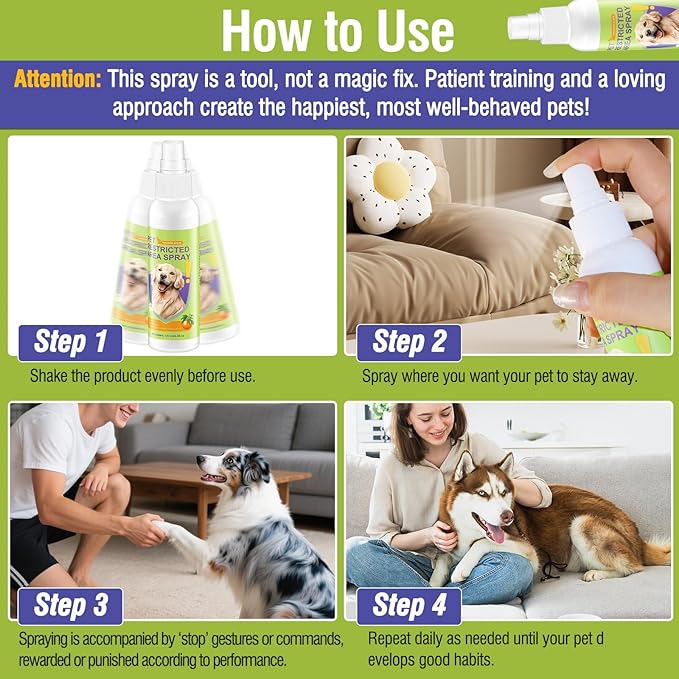 Pet Deterrent Spray - Stops Cat & Dog Peeing, Chewing, Scratching, Natural Citrus & Lemon Formula, Safe, Stain-Free Pee Corrector for Furniture, Shoes Indoor & Outdoor Training (4oz)