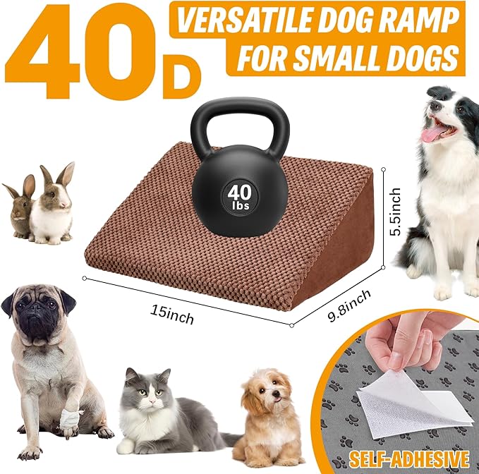 40D Density Foam Dog Ramp for Stairs Suits for Small Dogs Cats, Pet Steps Stairs for Staircase Stairs with Anti-Slip Bottom and Self-Sticky Pads to Fix(6Pack, Reddish Brown)
