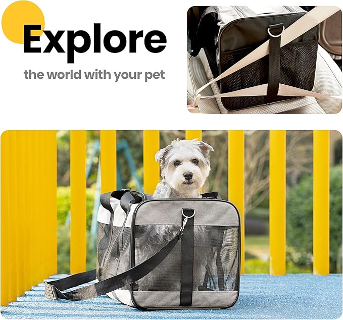 Cat Carrier Airline Approved, Soft-Sided Dog Carrier with Inner Safety Leash, Pet Transport Carrier for Small-Medium Cats Puppies up to 15 Lbs, Collapsible Travel Kitten Carrier Bag -Pink M