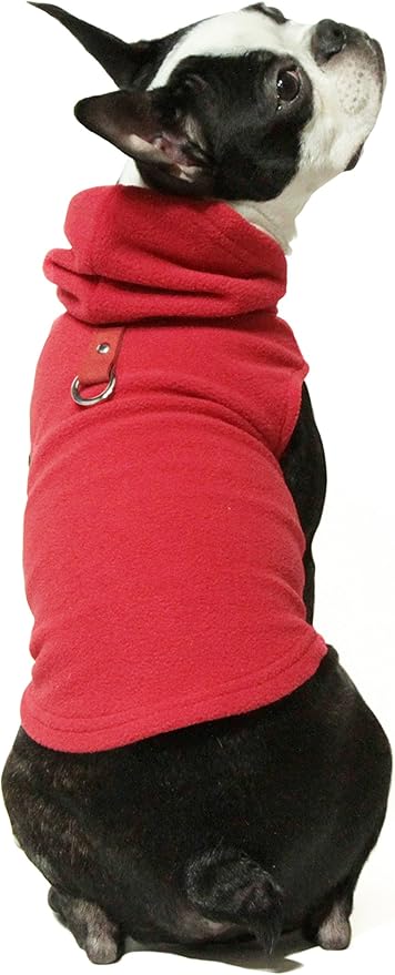 Gooby Fleece Vest Hoodie Dog Sweater - Red, X-Small - Warm Pullover Dog Hoodie with O-Ring Leash for Small to Medium Dogs