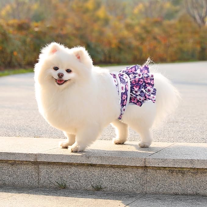 Reusable Dog Diapers Female 3 Pack Doggie Diapers for Period Heat Incontinence Puppy Training (Large, PurpleFlower)