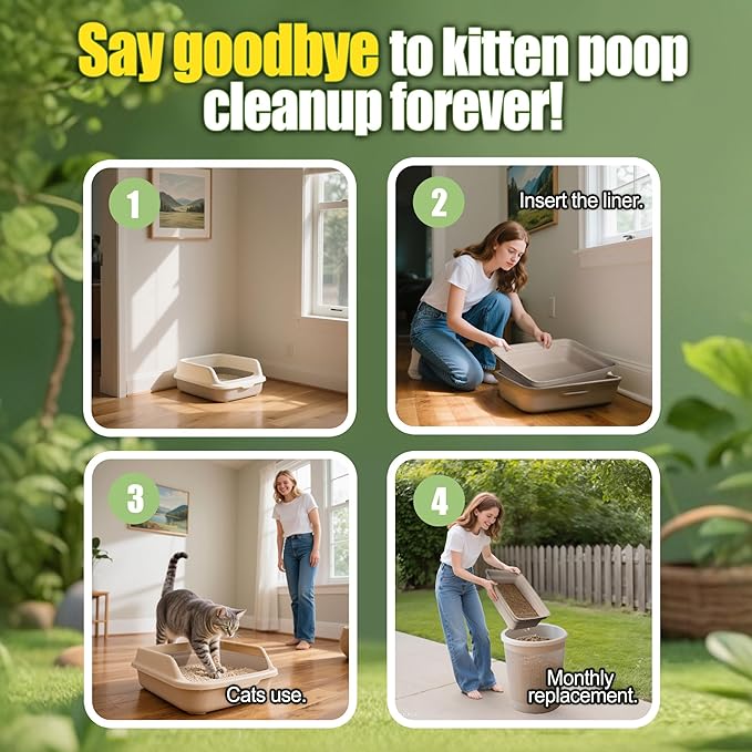 Disposable Litter Boxes for Cats Large: 8-Pack Leak-Proof Sustainable for Indoor/Travel Use Standalone or as Liner17.5'' x 13.5''