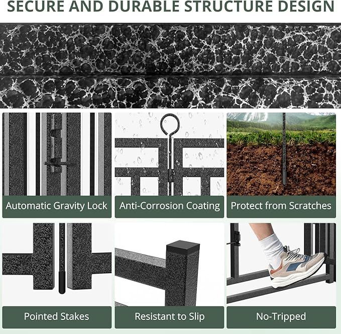 Dog Fence Outdoor Indoor, 47 Inch Height 8 Panels Dog Playpen for Large/Medium/Small Dogs Metal Dog Pen for Yard Camping and RV | Black-Silver