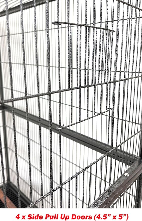 Extra Large Wrought Iron Breeding Flights Canary Parakeet Cockatiel African Grey Lovebird Finches Parrot Home Cage Double Large Front Doors 4 Side Doors Bottom Storage Shelf On Lockable Wheels