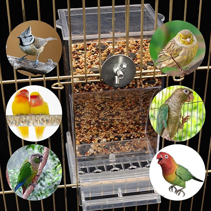 No Mess Bird Feeder Water Dispenser Set, Automatic Transparent Parrot Feeder Acrylic Parrot Food Container Drinker Cage Accessories for Small Birds Parakeet Canary Finch Cockatiel Lovebirds