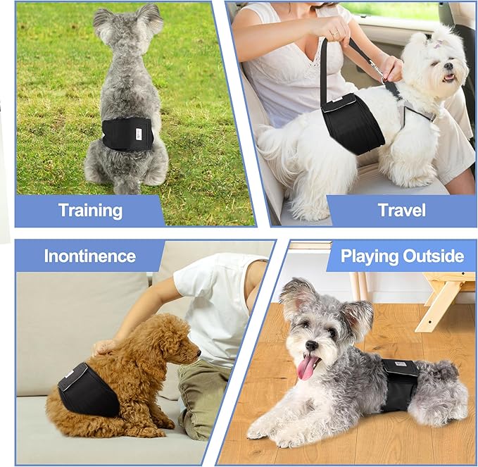 5 Pack Dog Diapers Male Reusable, Premium Belly Bands for Male Dogs, High Absorbing Dog Pee Wraps for Doggie in Incontinence or Excitable Urination and Training Black L