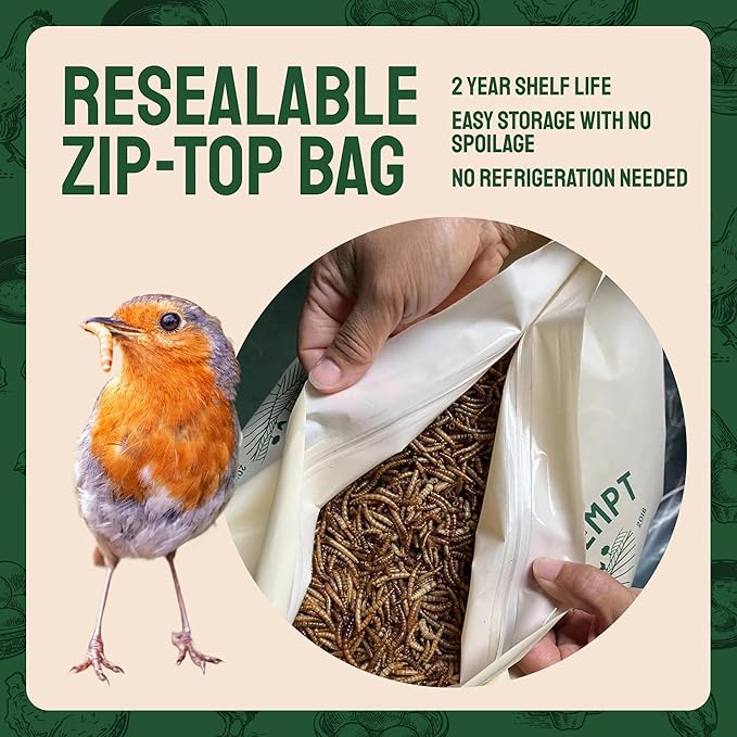 Hatortempt 1.8lb Dried Mealworms for Wild Birds - 50% Protein Meal Worms for Wild Birds - Attracts Bluebirds, Starlings, Wrens, Woodpeckers, Cardinals and Robins